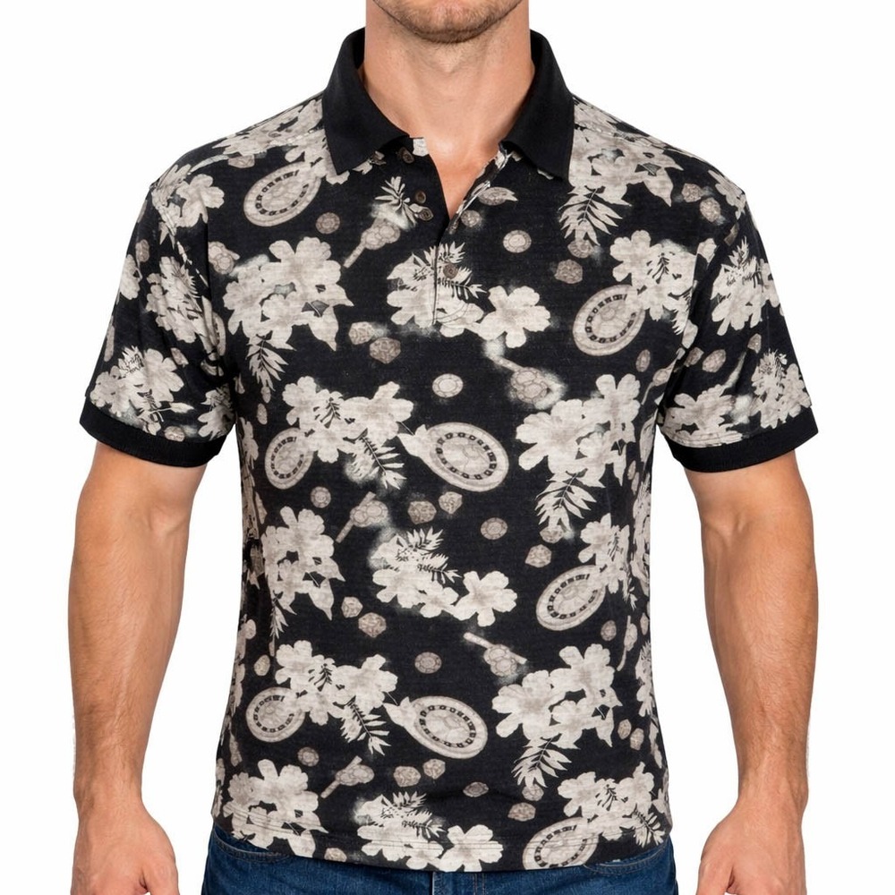 Caribbean Joe Shirt Polo 3XL Tropical Floral Roulette Gambling Chips Black